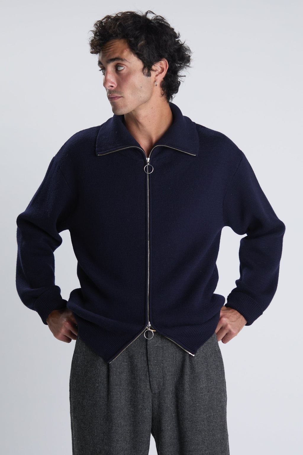 Torino zipped sweater in navy